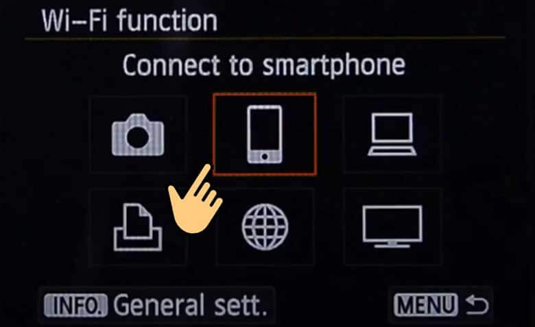Chuyển ảnh từ máy ảnh Canon sang điện thoại cực nhanh chóng 4 chọn biểu tượng Connect to Smartphone