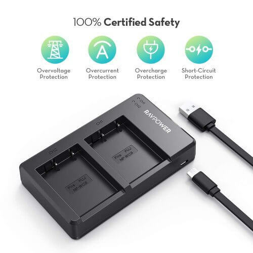 Bộ sạc đôi và 2 pin RAVPOWER W126S 8 Hệ thống quản lý an toàn và bảo vệ thiết bị